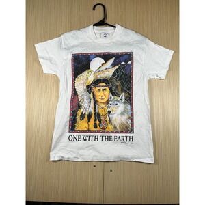 Vintage Delta T Shirt Mens Large White Cotton Graphic‎ Print One With The Earth
